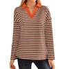 Spring Autumn Women's Striped V-Neck Loose Sweatshirt Lapel Sweatshirt