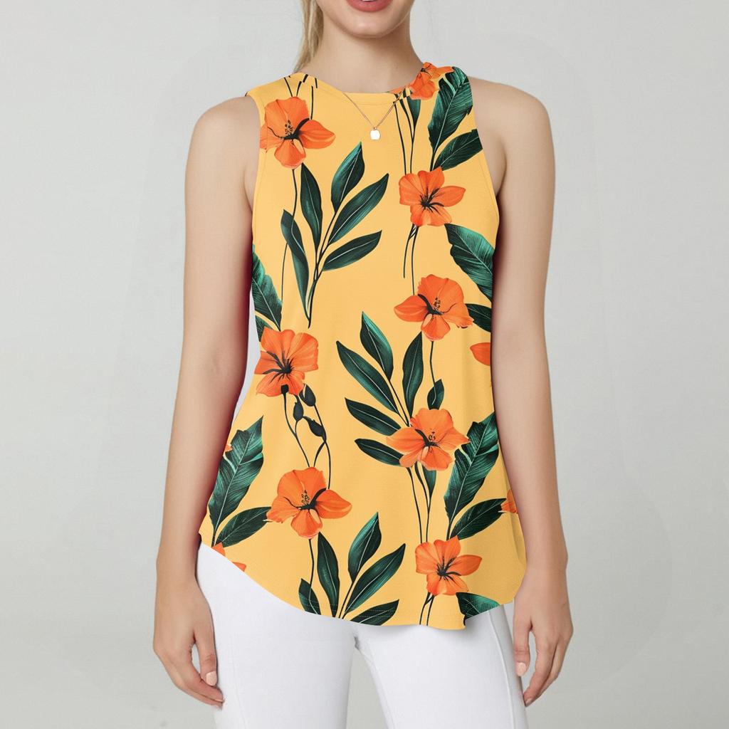 Damenmode Lässige ärmellose Weste Vintage Print Rundhalsausschnitt Ärmelloses Top