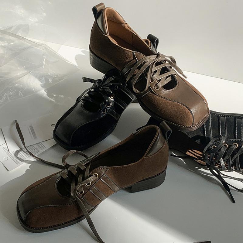 Spring and Autumn New Women's Fashion Single Shoes Low Heel Square Head Mary Jane Shoes Women's Leather Single Soft Sole Black Square Heel Single Shoe