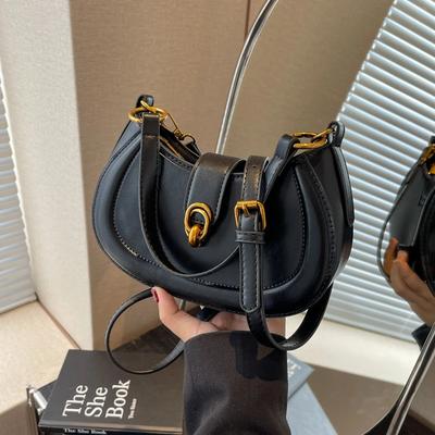PU Saddle Type Crossbody Bags for Women Interior Zipper Pocket Monochromatic Bags  Interior Compartment