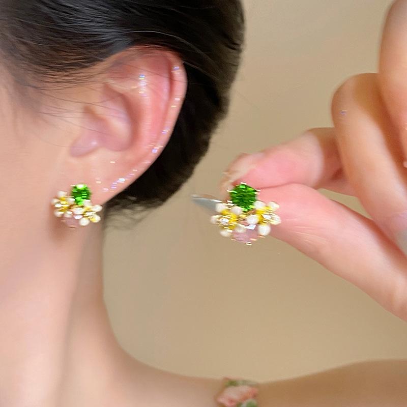 Diamond Dripping Oil Flower Fringed Earrings Niche Light Luxury High-end Earrings Fashion Versatile Earrings Women
