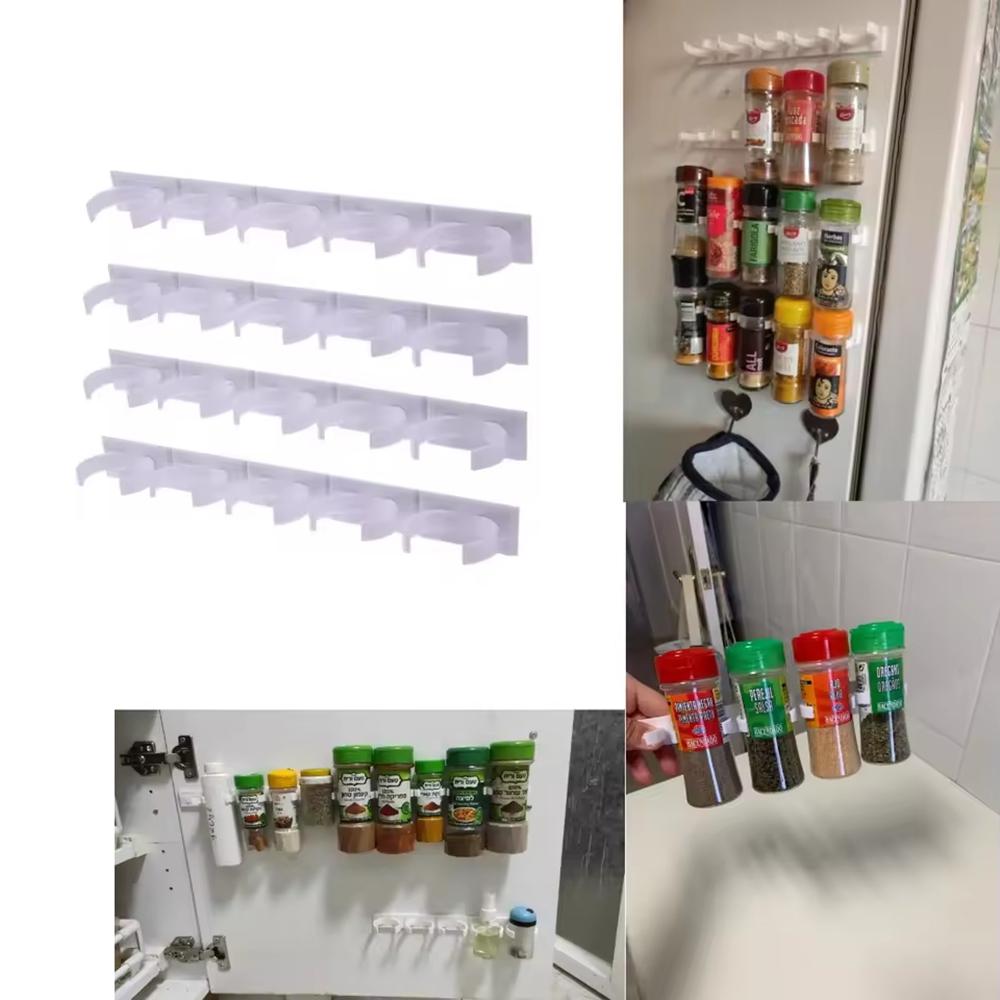 Over Door Spice Rack Organizer - Adjustable Plastic Holder for Condiment Bottles, No Drill Space Saving Kitchen Shelf with Clamp