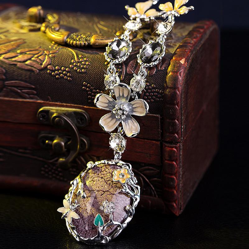

Long Princess Stylish Necklace In Stunning Purple And Gray With Flower And Motifs Crown фіолетовий