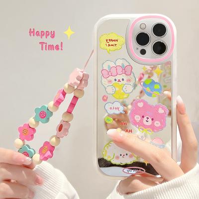 Graffiti Love Earth Happy Dog Bear Mirror Capa For Iphone 11 12 Mini 13 Promax Xs Max X Xr 8 7 Plus Se2020 Cartoon Phone Case