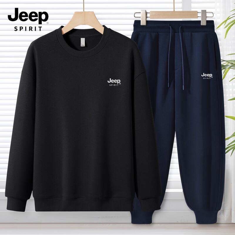 JEEP SPIRIT Men's 2025 Autumn Loose Fit Sweatshirt & Sweatpants Set