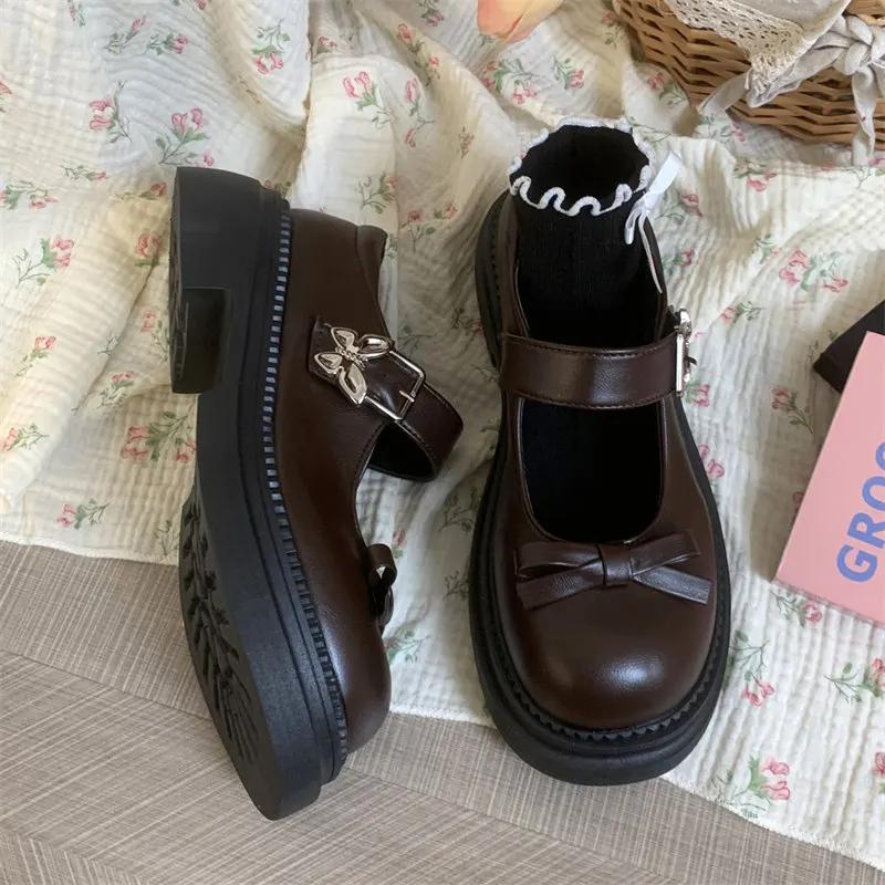 

Модные туфли «Лолита» с бабочкой, женские, винтажные, для девушек, туфли Мэри Джейн на платформе, для женщин, для студентов, на толстом каблуке, в стиле JK, для косплея 35