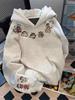 Youth Velvet Cartoon Hooded Sweatshirt - Casual Autumn/Winter Trend for Couples