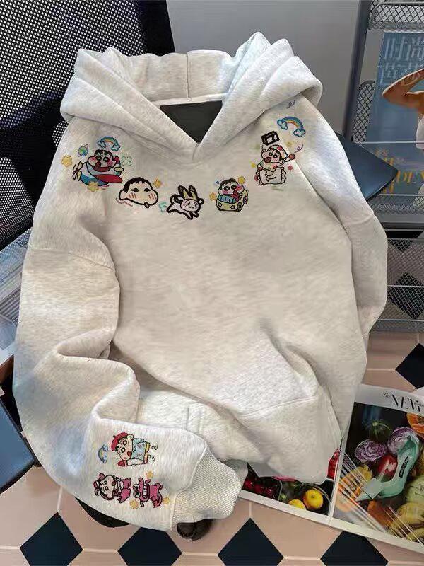 Youth Velvet Cartoon Hooded Sweatshirt - Casual Autumn/Winter Trend for Couples