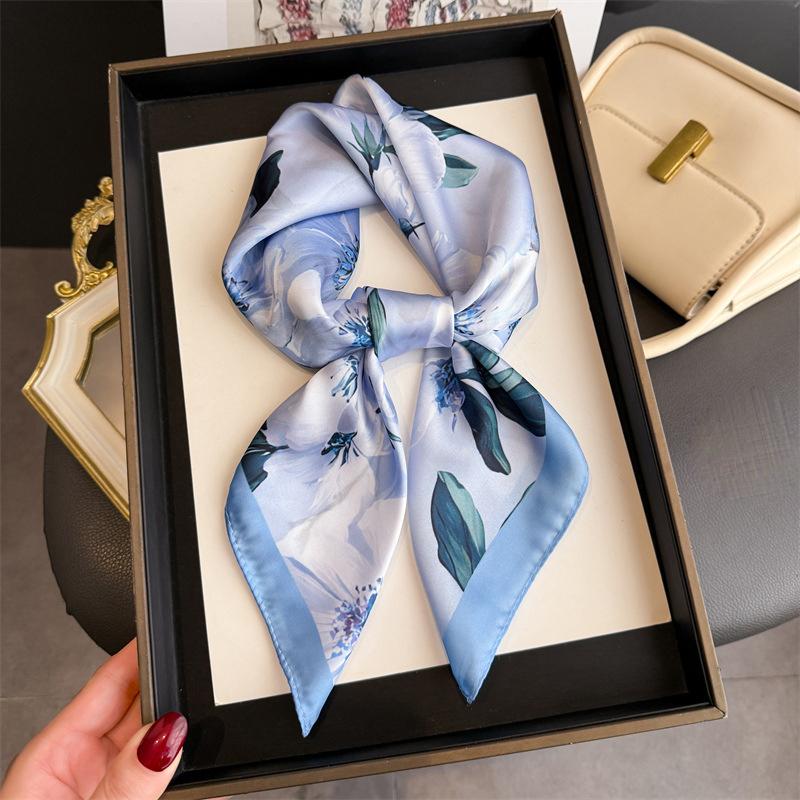 2026 New Floral Printed Square Scarf for Women Soft Lightweight Scarf Headbands Fashion Bag Tie Ribbon Hair Bands Bandana