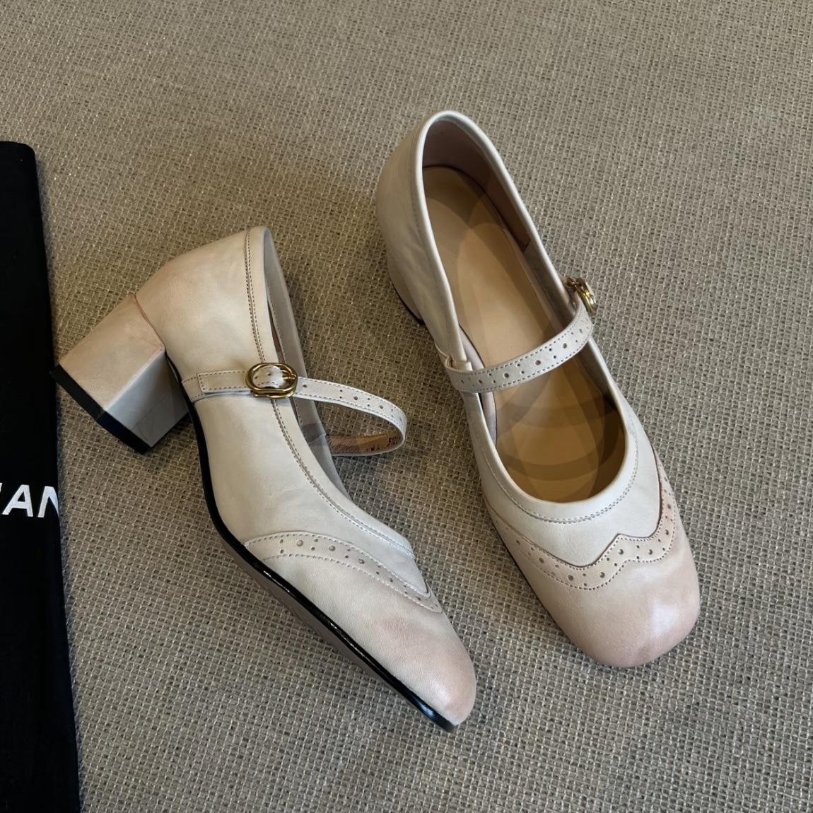 

Версия из коровьей кожи~ универсальные туфли Мэри Джейн с пряжкой из одного слова, легкие туфли на толстом каблуке, женские туфли в стиле ретро с квадратной головкой из кожи, маленькие одинарные туфли 34 абрикосовый