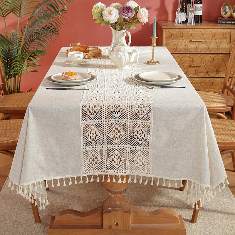 American Pastoral Tablecloth Solid Color Light Luxury Lace Splicing Craft Coffee Table Tablecloth Dining Table Cloth