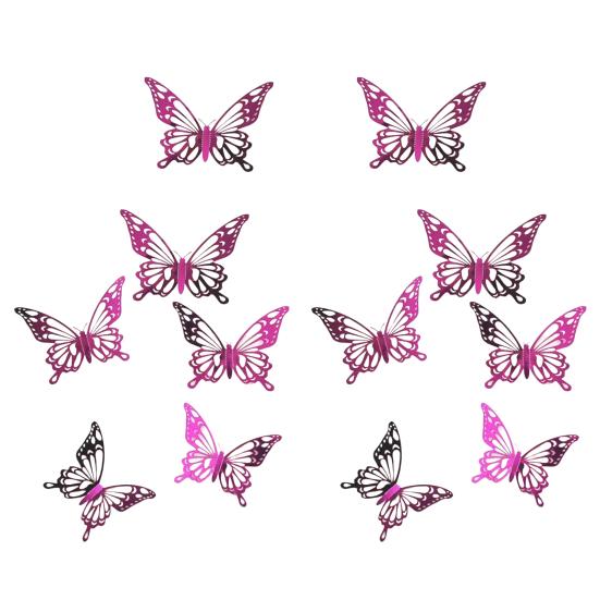 

12 Pcs 3D Butterfly Wall Decals Removable Wall Sticker for Birthday Party Cake Decorations 3 Sizes Hollow Metallic Butterfly DIY Mural Art for Bedroom червоний