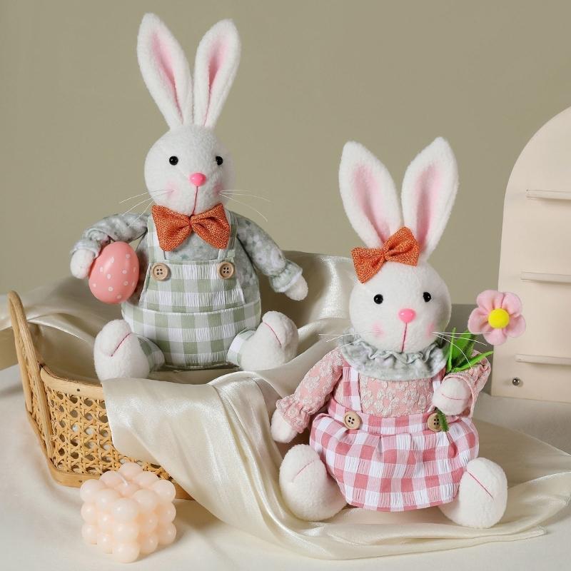 Spring Rabbit Doll Rabbit Figure for Easter Party Decors Kids Holiday Gift Colorful Accent for Windowsill Shelf