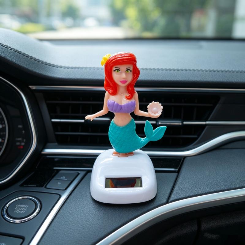 

Solar-Powered Cartoon Mermaid Car Ornament - Shaking Head Decoration 10cm Size - Gross Weight 38g