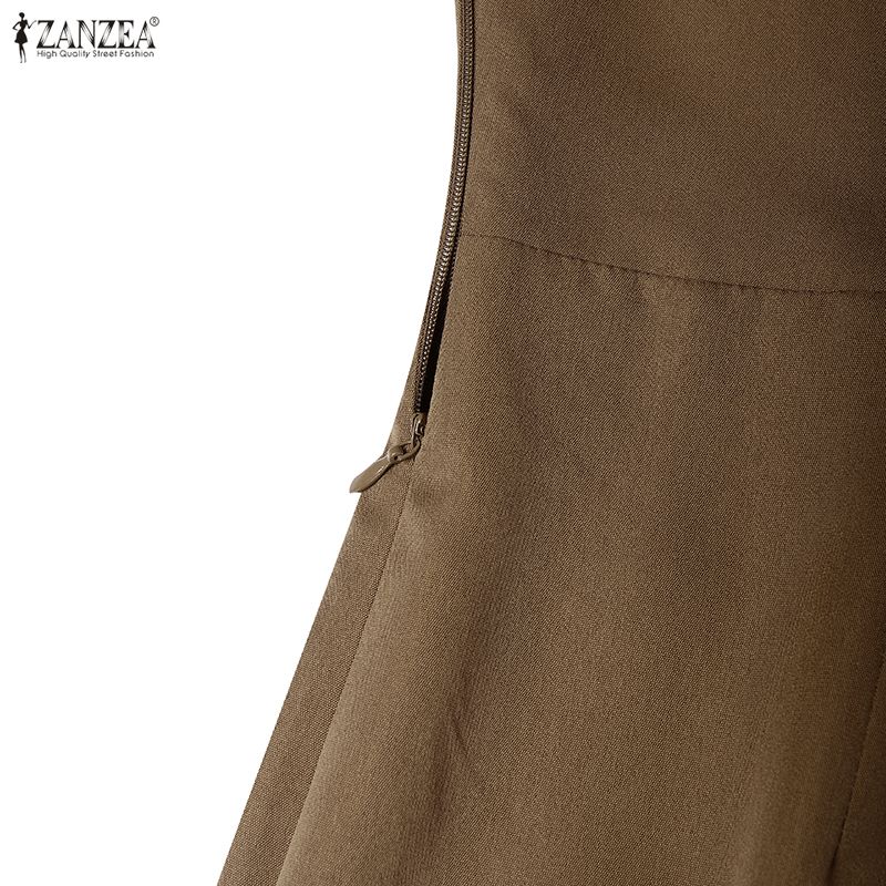 ZANZEA Women Casual V-Neck Solid Color 3/4 Sleeve Retro Dress