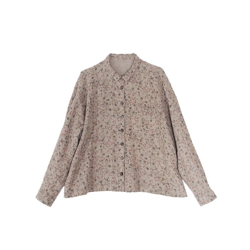 Retro Women's Brocade Color Casual Slimming Linen Shirt for Autumn