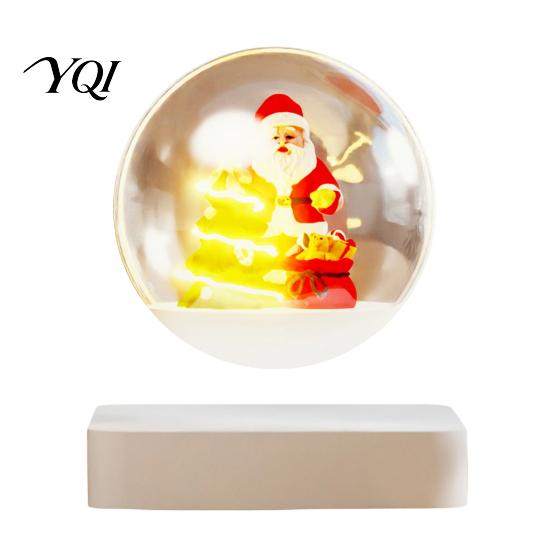 Winter Wonderland Table Ornament Magnetic Levitating Santa Claus Tree with LED Light, Lighted Rotating Floating Modern Christmas Gadget for Desk Glass
