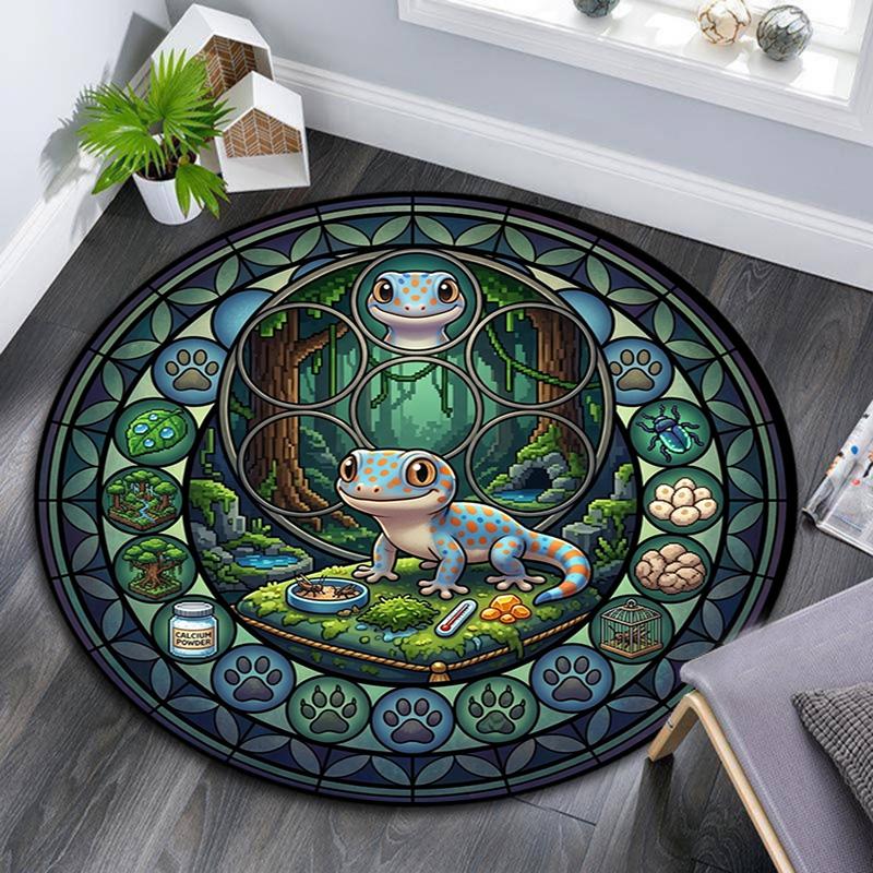 Gecko Habitat Glass Round Area Rug Under Office Chairs Bedroom Living Room Home Decor