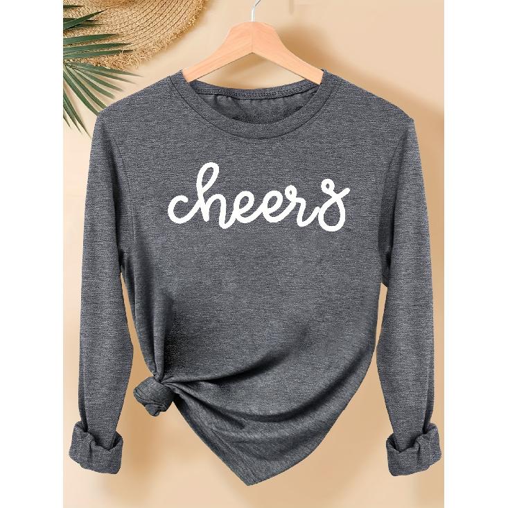 Simple and clean lines with English letter pattern print, fashionable and elegant women's casual sports-style top for spring, autumn, and winter,