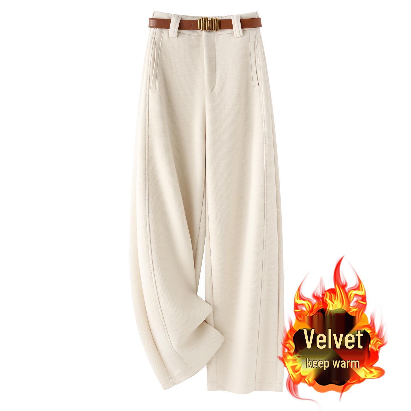 Winter 2025 Women s Off-White Mulberry Silk Wide-Leg High-Waist Woolen Pants 3XL