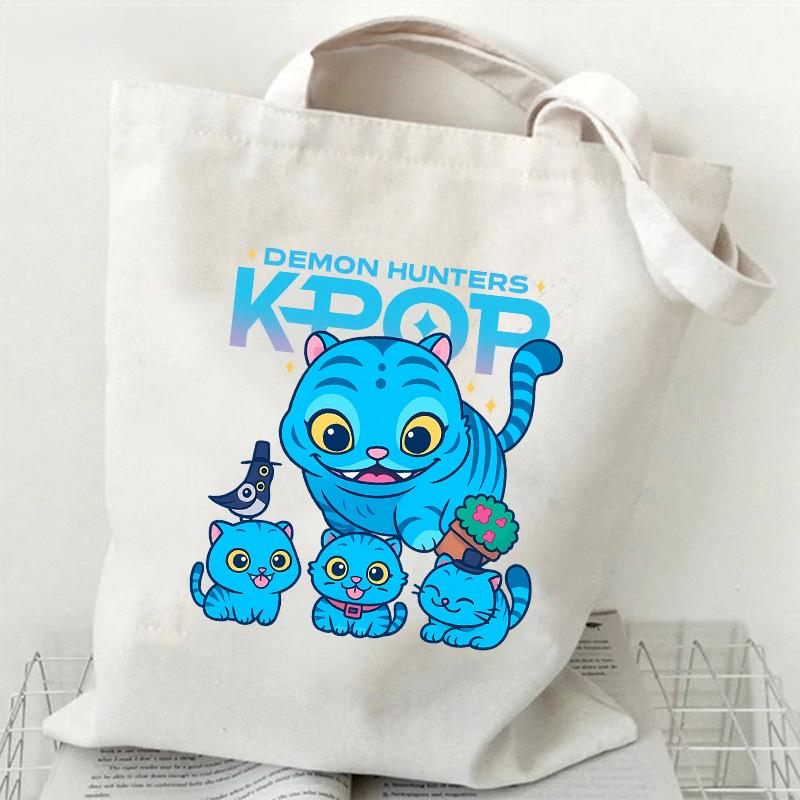 KPOP Dämonenjäger Tigerdruck Canvas Tasche Einzelner Schulterrucksack Student Tragbare Einkaufstasche
