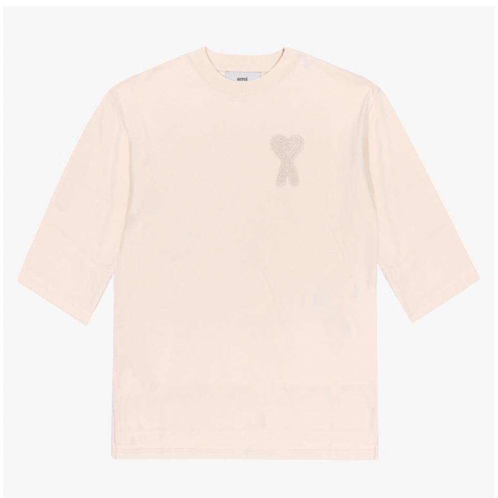 Ami Dr. Goech Tonal Croche Heart Logo 3 4 Women Long Sleeve Tee Fts055 726 136