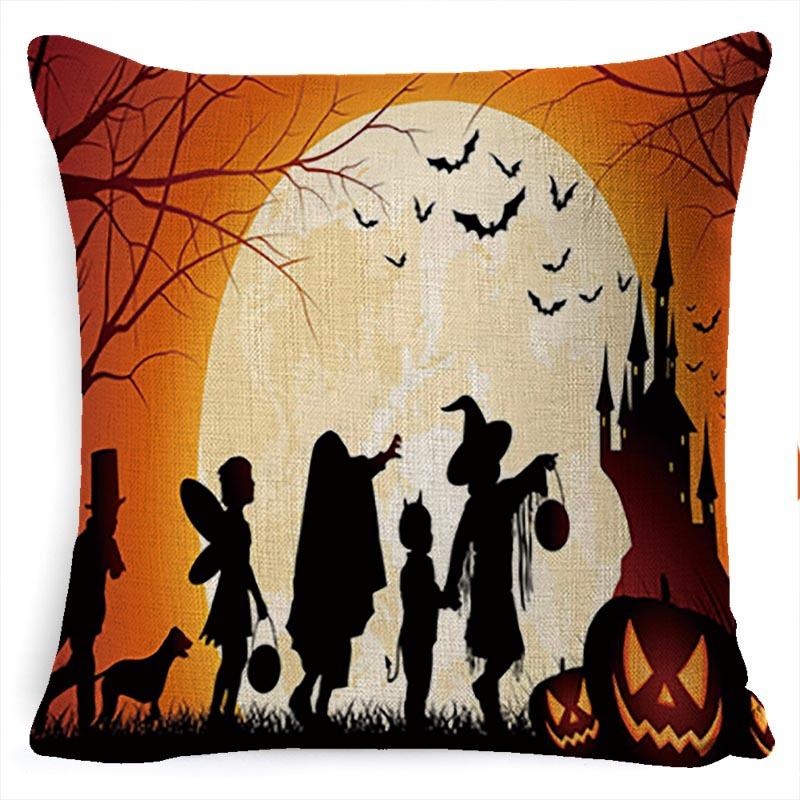 Halloween Pillow Pumpkin Little Witch Horror Cushion Linen Cushion Cover Holiday Party Pillow Cover Bed Backrest