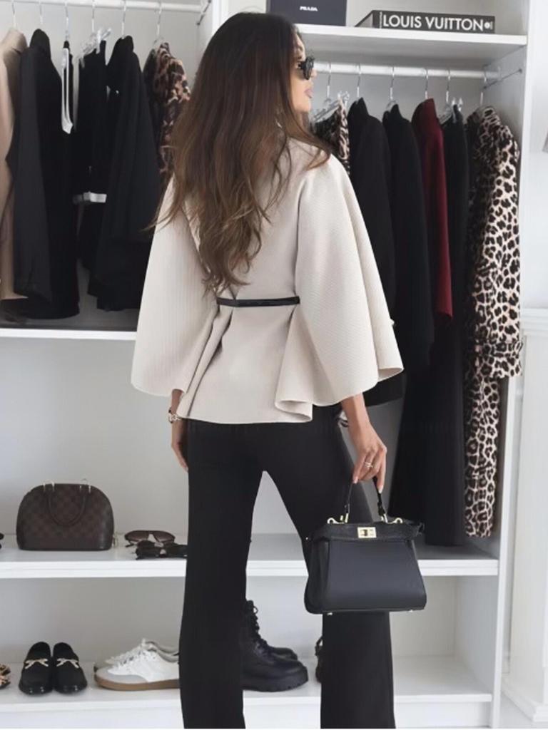Moda Invernale Donna Stile Elegante Colore Puro Cintura con Cintura Cappotto Mantella in Lana
