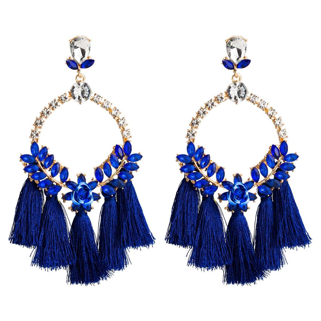 Women's Earring Exaggerated Flowers with Diamonds Tassel Acrylic Earrings Bohemian Temperament Female Earrings