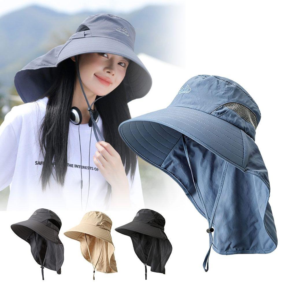 Zealous Sole Women's Black Portable Anti Uv Shawl Fisherman Hat Quick Dry Adjustable Tea Picking Hat Wide Brim Breathable Bucket Hat Summer