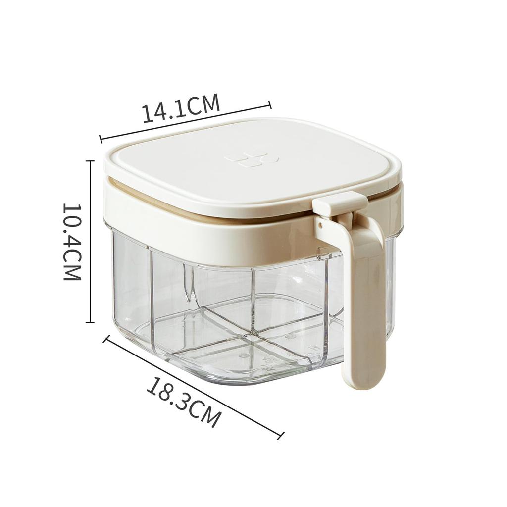 ZASA Clear Condiment Container with 4 Airtight Storage Large 4 Condiment Storage Kitchen Opening and Closing Spoon, Compartments, Container, Capacity,