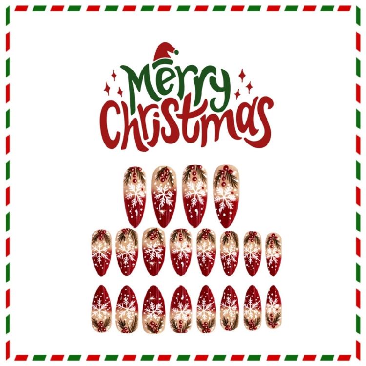 Almond Shaped False Nail Snowflake Red ABS Press On Set Salon Quality Durability For Sensitive Skin And Active Users