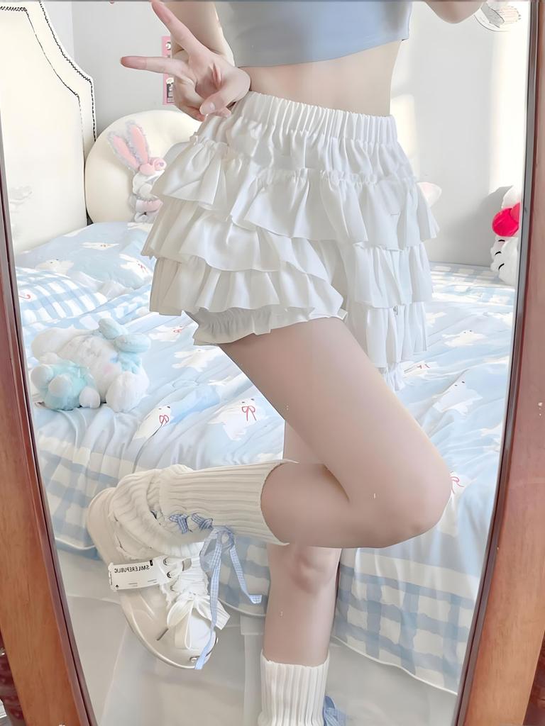 Ruffles Mini Skirt for Women Kawaii Lolita A Line Skirts Shorts Y2K Sweet Style Clothing Harajuku