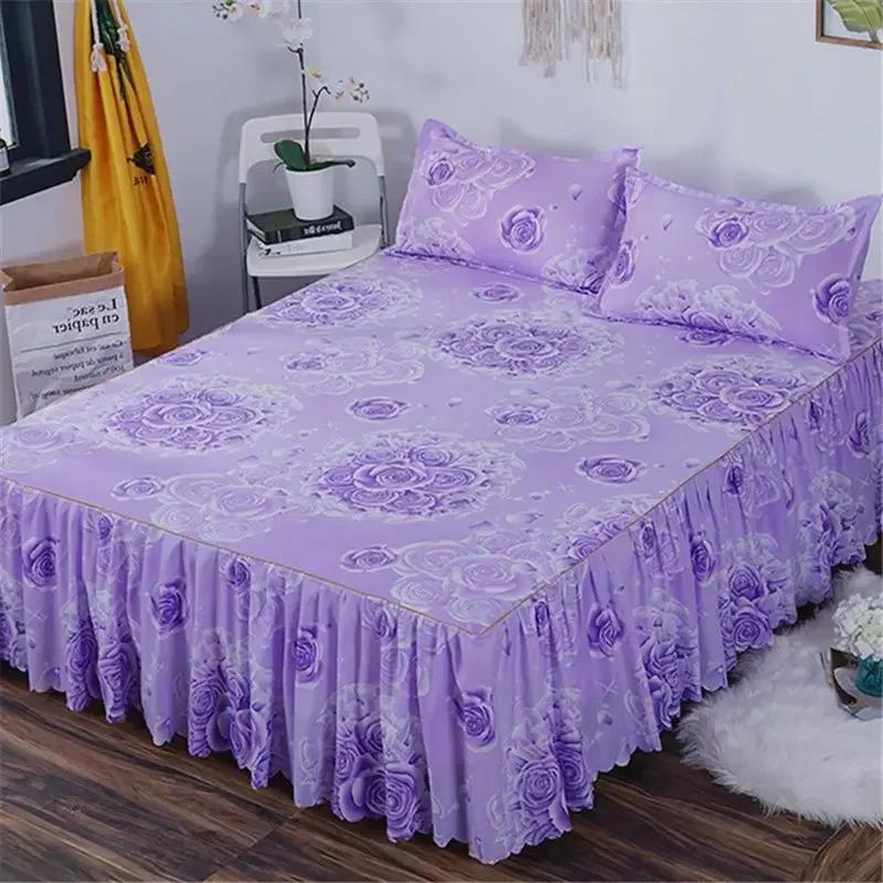3PCS Bett Rock Baumwolle Bettdecke Set Stickerei Bett Kleid Kissenbezüge 3 Teile/satz Für König/Königin Doppel 1,5/1,8/2M Blatt Abdeckung