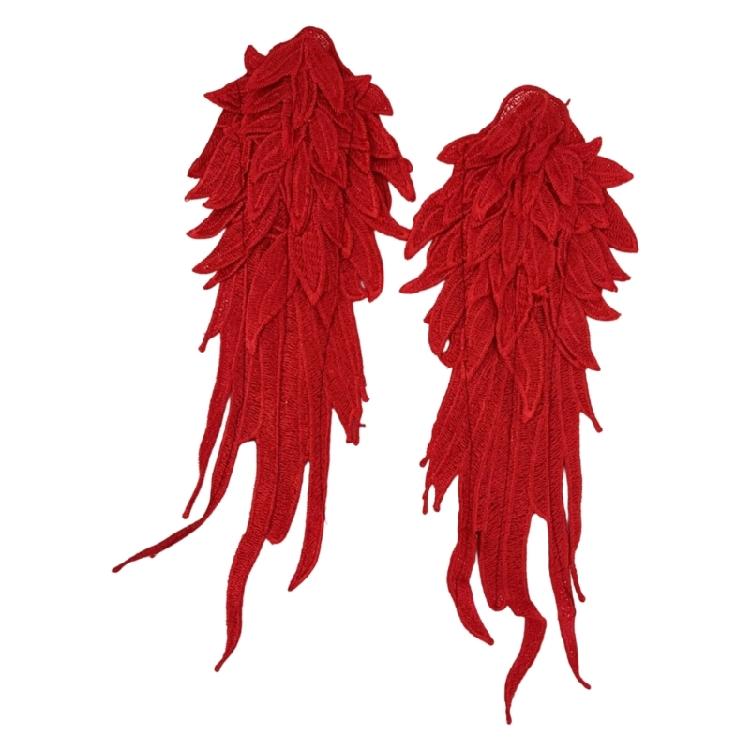 

Devil Angel Wing Themed Adjustable Hair Clip With Floral Embroidery And Feathered Details Cosplay Essential красный