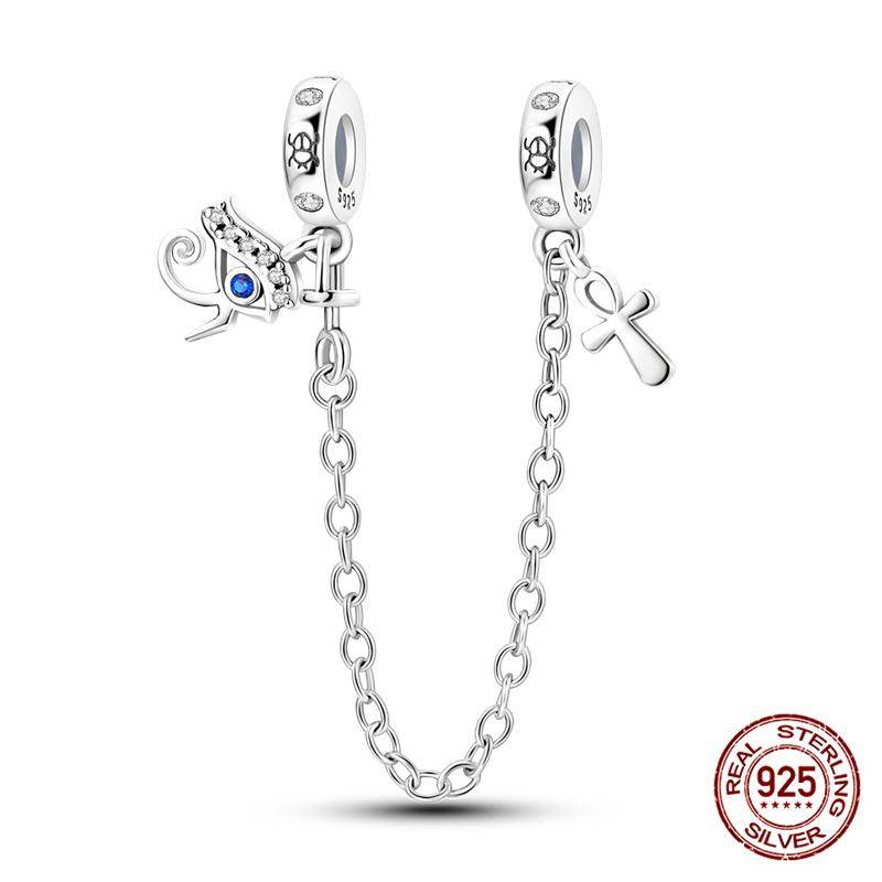 Original 100% 925 Silver Star Moon Safety Chain Fit 925 Original Bracelet & 3mm Bracelet DIY Jewelry Making Women Gift