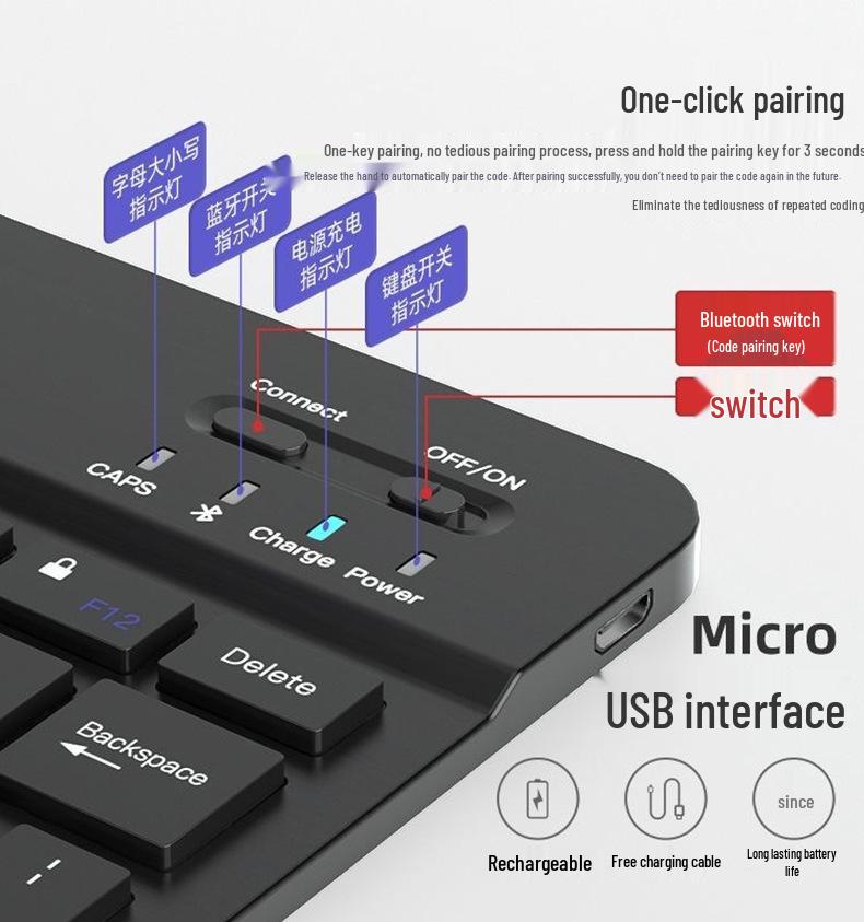 Ultra-thin Silent Multi-device Wireless Bluetooth Keyboard for iPad, Laptop, and Phone - Dual System Compatible.