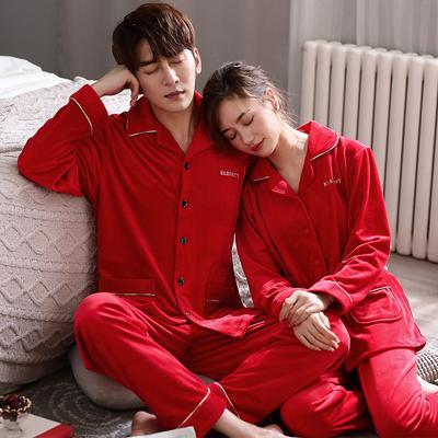 Herbst- und Winterinsel Samt Groß Rot Paar Pyjamas Damen Warm und Samt Hochzeit Festlich Loungewear Herren Anzug