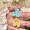 Romantic Fashion Dopamine Colorful Flower Imitation Pearl Beaded Rings for Women Sweet Vacation Finger Jewelry Accessories Gift