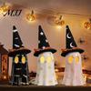 Halloween Heimtischdekorationen Leuchtende Geisterdekoration, Niedliche Gruselige Hexenhut-Figur, Partyzubehör Harz LED-beleuchtete Statue für Kaminsims, Regal,