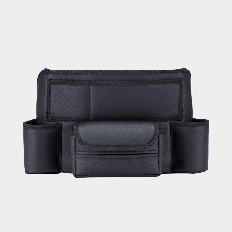 1pc PU Leather Car Seat Storage Bag with Cup Holder, Front Storage & Side Pocket Universal Car Armrest Box Storage Hanging Bag