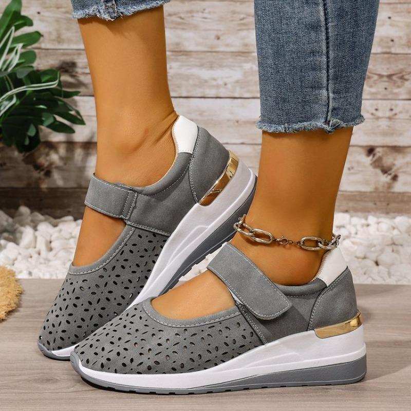 Spring Summer New Fashion Large Size Thick Bottom Sneakers for Women Casual Hollow Out Wedges Heel Single Sports Shoes