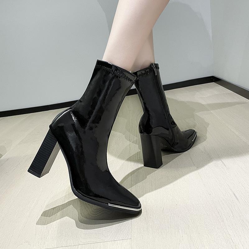 Fashion White Ankle Boots Leather Women's Shoes Winter Footwear Zipper Boots-Women Luxury Designer Low 2025 Rock High Heel Ladies Fashio