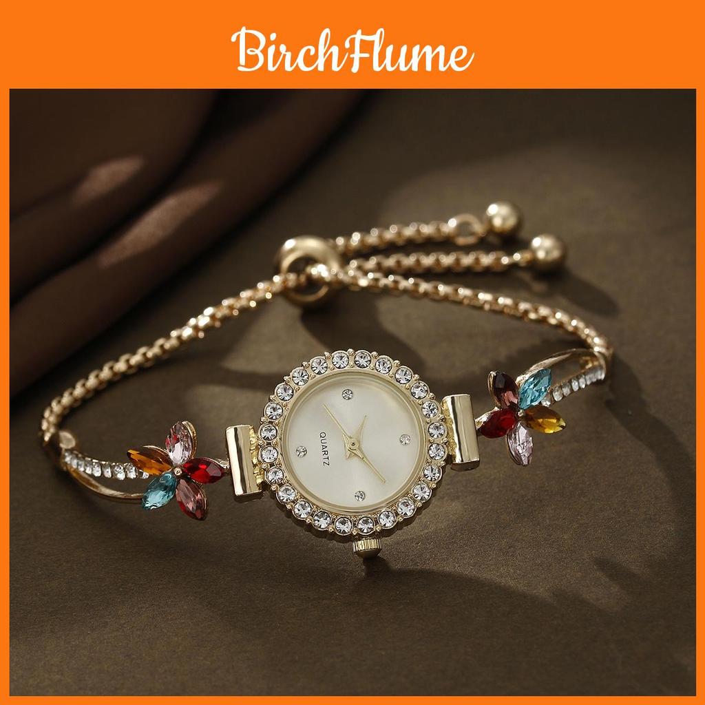 Small Fresh Floral Quartz Watch For Women With Diamond Embellishments And Alloy Strap