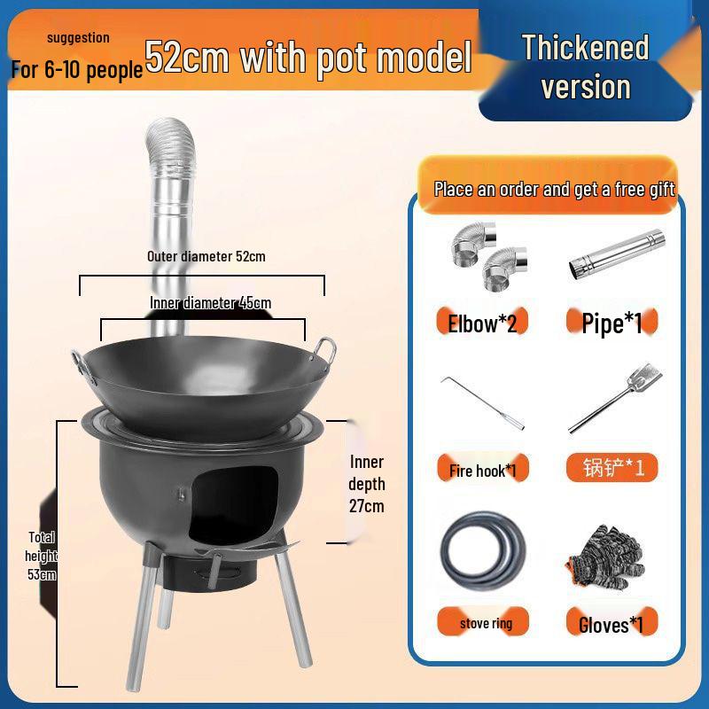 Outdoor Portable Smokeless Firewood Stove: Multi-Functional Large Pot Stand for Rural Homes
