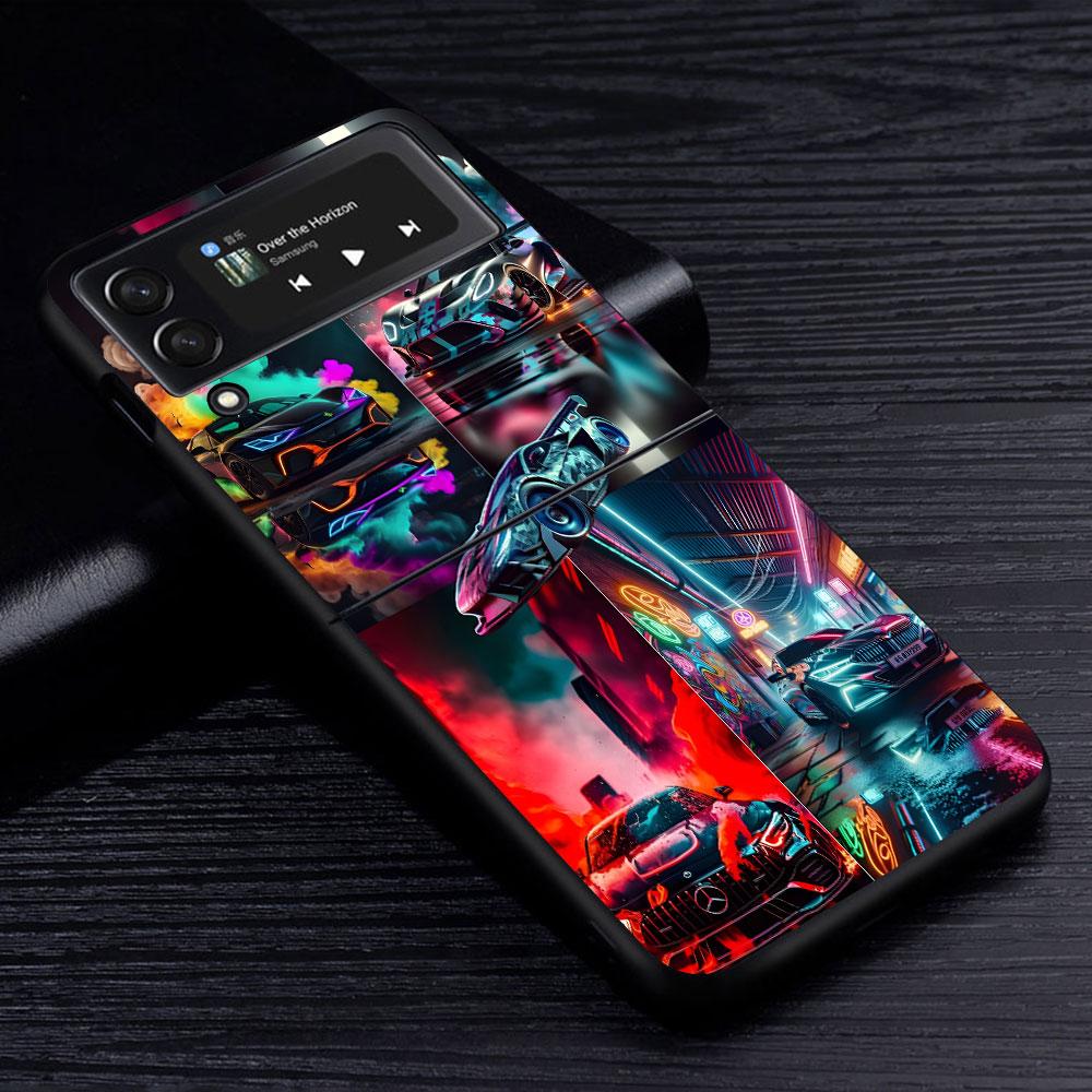 Cool Sports Car Case for Samsung Galaxy Z Flip4 Flip3 5G PC Hard Cell Phone Shell Z Flip 4 3 Black Coque Zflip4 Zflip3 Cover