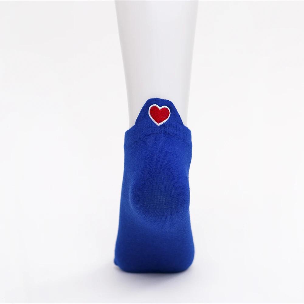 New Women's Summer Spring Cartoon Cotton Funny Embroidery Red Heart Socks Cute Girls Colorful Short Ankle Sokken Dropship