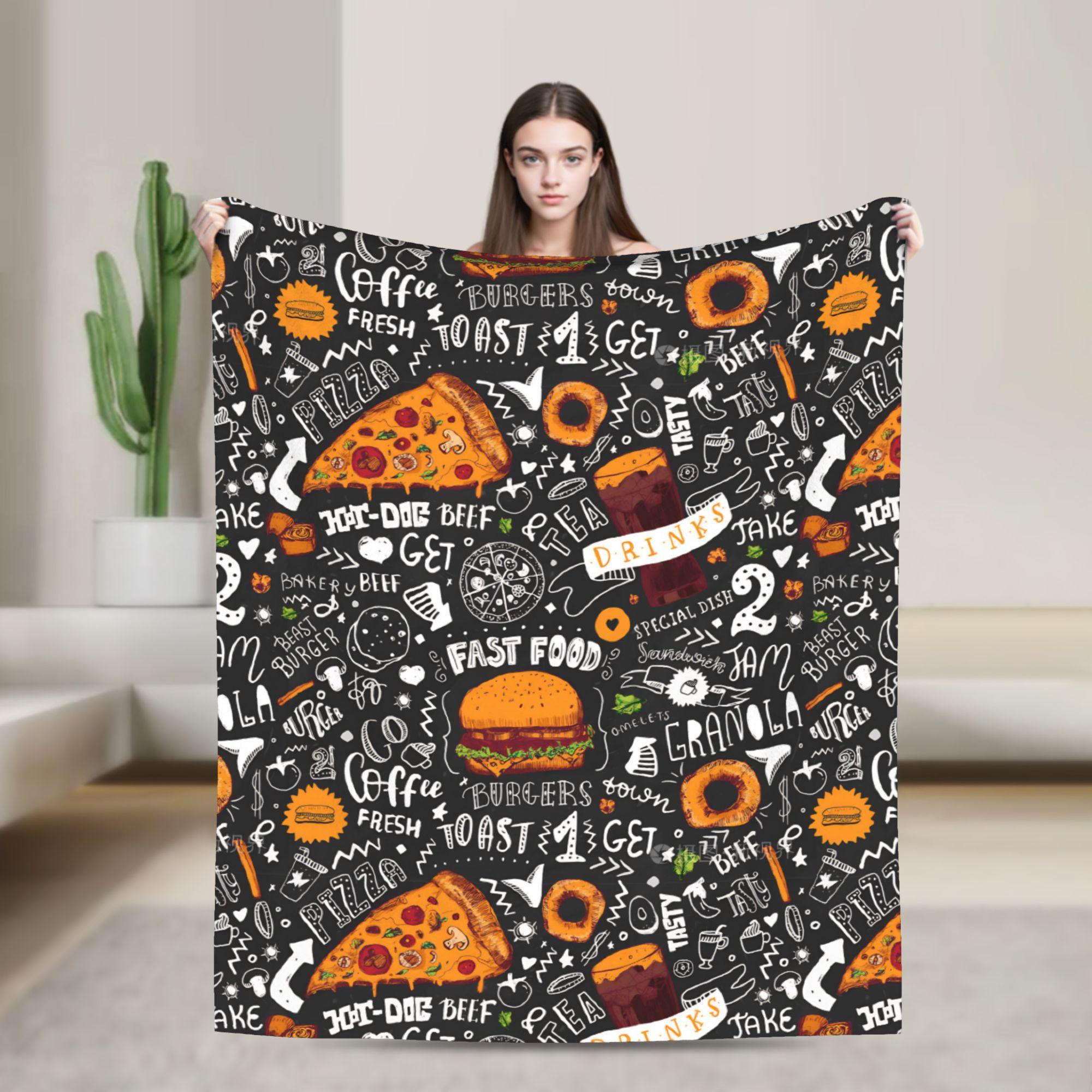 

Fast Food Yummy Burger Pizza Sandwich Blankets Fleece All Season Portable Thin Throw Blanket for Car 75x90cm