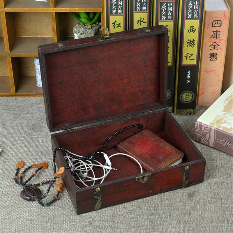 Vintage Ahşap Hazine Sandığı Saklama Kutusu Ahşap Mücevher Kutusu Düzenleyici Yüzük