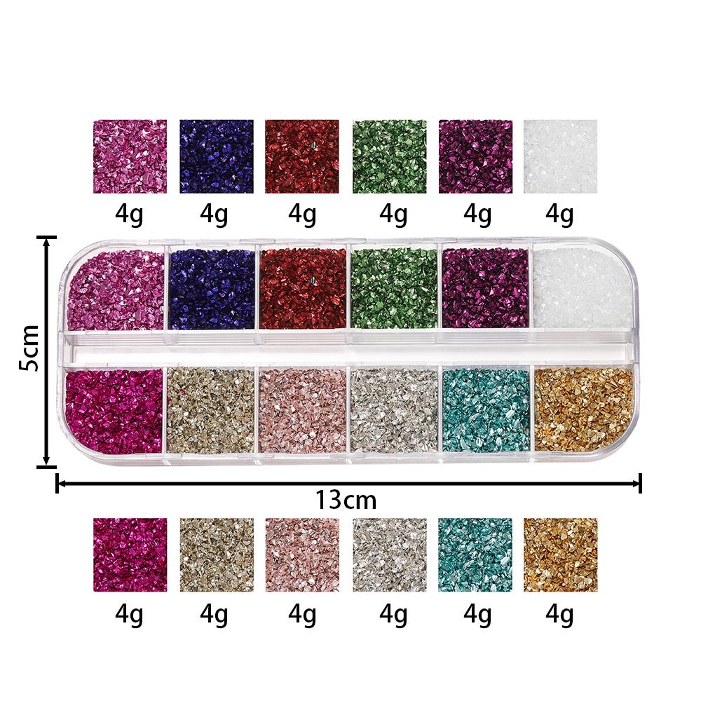 48Grams/Box 12 Colors  Crushed Glass Stones Resin Filling Irregular Broken Stone for DIY Epoxy Resin Mold Crafts Nail Art Decor